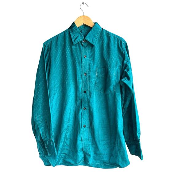VTG  Women's Career 2X  Blouse Silky Jacquard Button Up Long Sleeve Jade Green - Picture 5 of 5